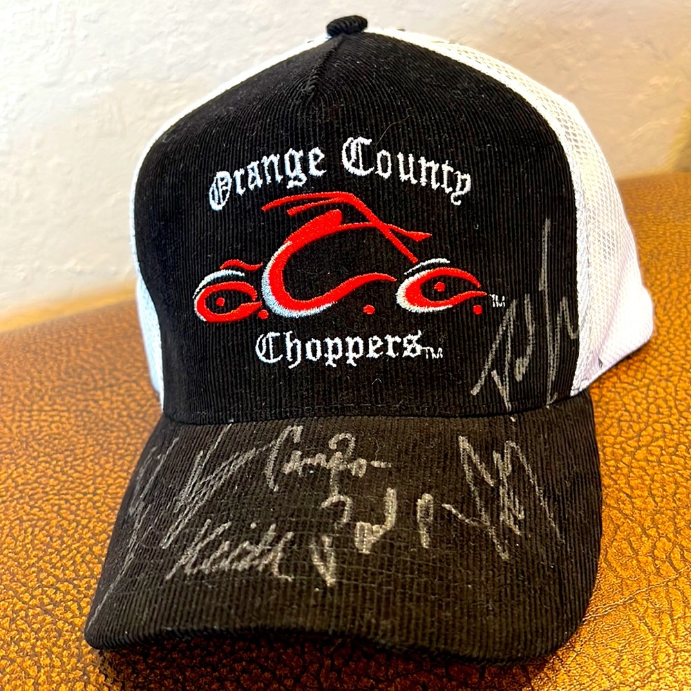 New With Tags Signed Vintage Orange County Choppers Corduroy/Mesh Snap Back Cap!